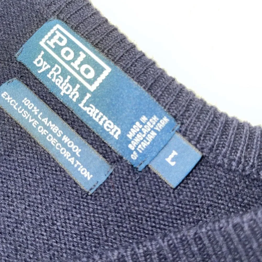 Polo Ralph Lauren 100% Lambs Wool Sweater Italian Yarn V Neck Long Sleeve L Read